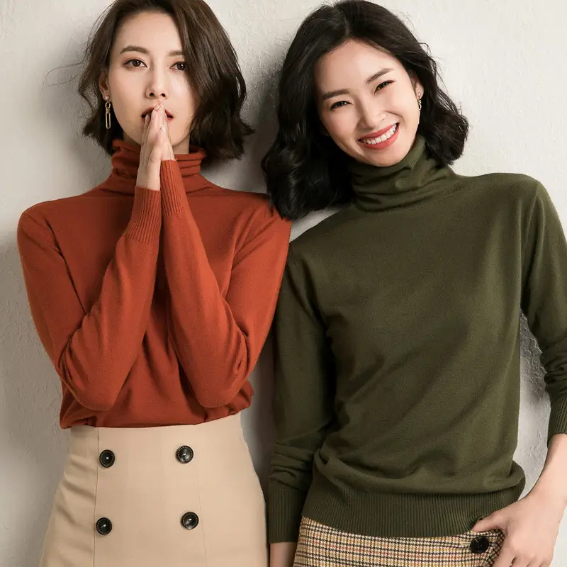 Women's Fall Woolen Collar Sweater Olive Green Slim Fit - Image 15