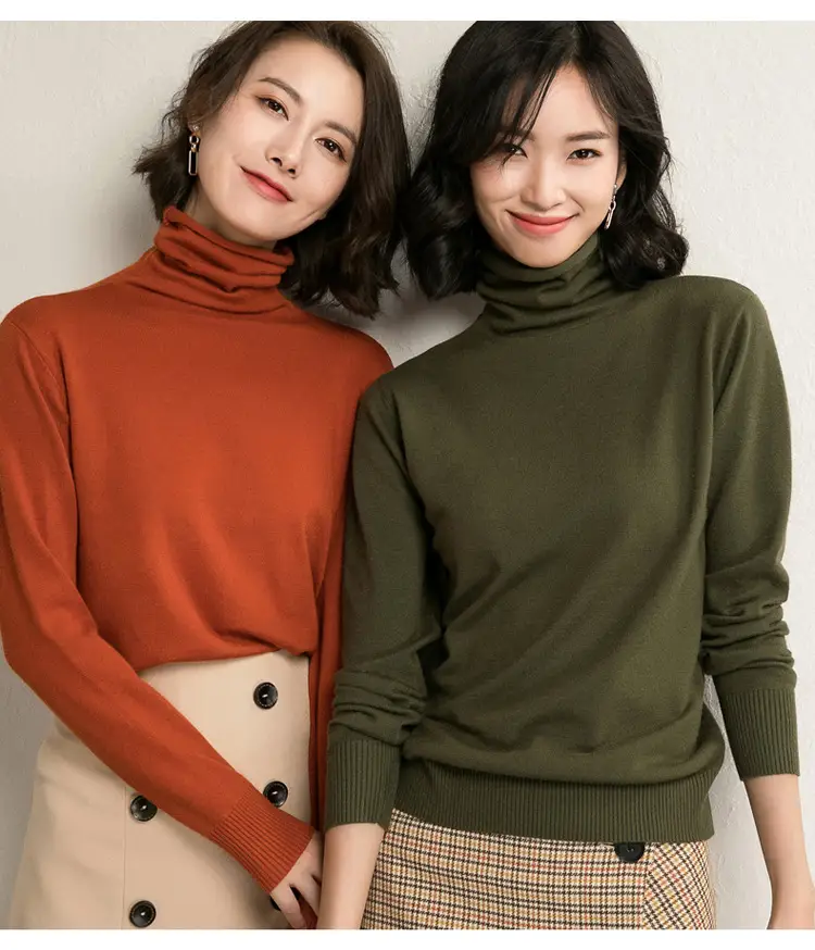 Women's Fall Woolen Collar Sweater Olive Green Slim Fit — feature 12