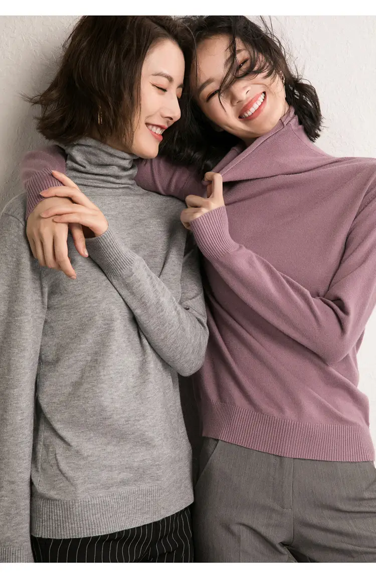 Women's Fall Woolen Collar Sweater Olive Green Slim Fit — feature 2