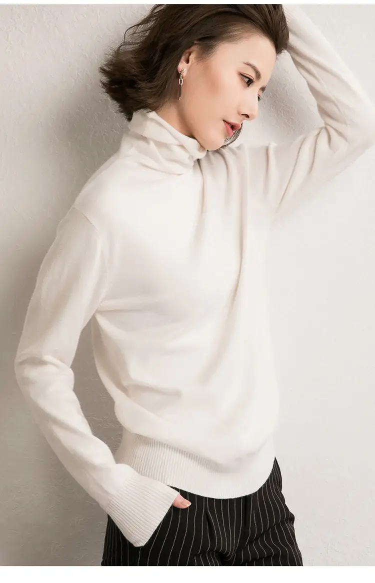 Women's Fall Woolen Collar Sweater Olive Green Slim Fit — feature 21