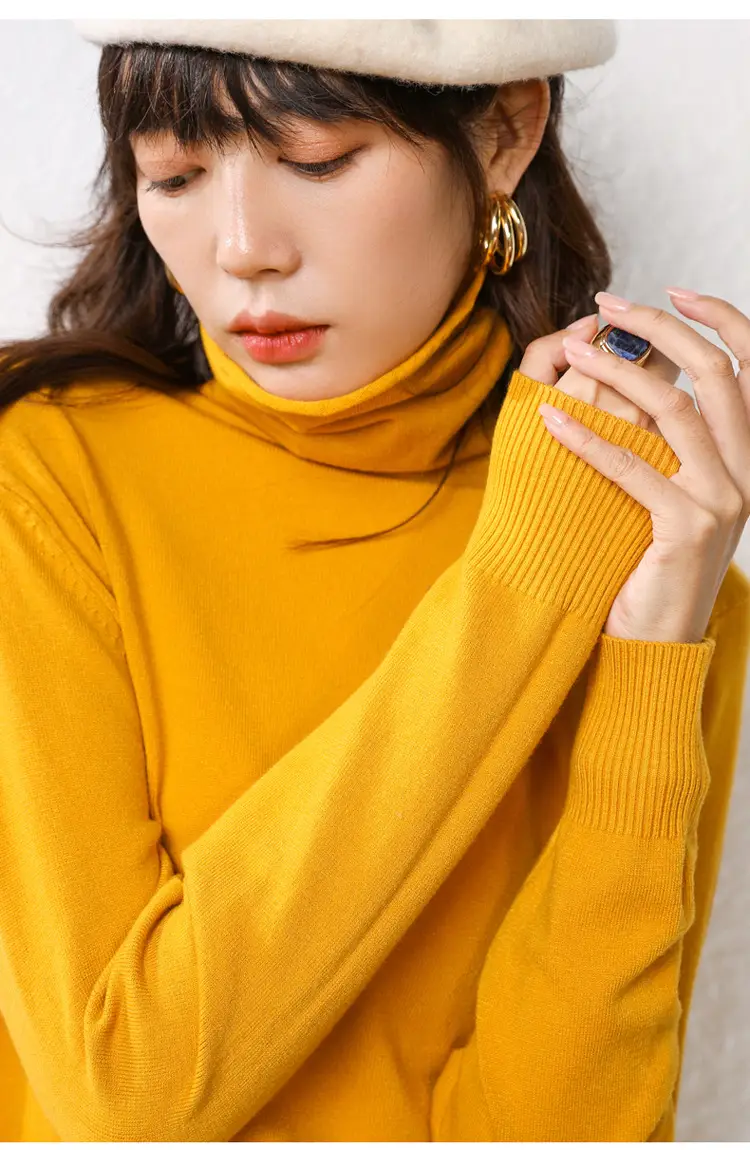 Women's Fall Woolen Collar Sweater Olive Green Slim Fit — feature 23