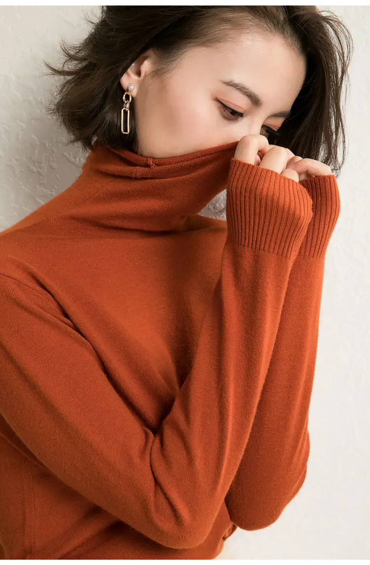 Women's Fall Woolen Collar Sweater Olive Green Slim Fit — feature 25