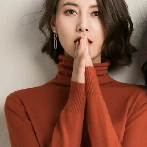 Women's Fall Woolen Collar Sweater Olive Green Slim Fit - Image 11