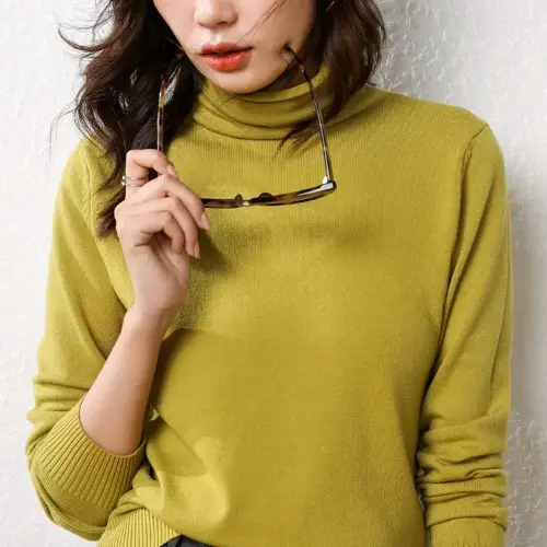 Women's Fall Woolen Collar Sweater Olive Green Slim Fit - Image 13