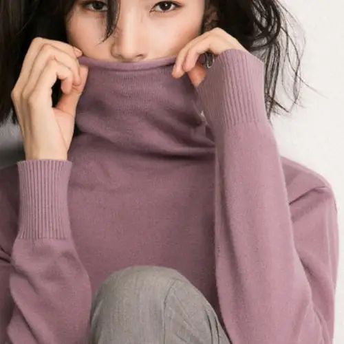 Women's Fall Woolen Collar Sweater Olive Green Slim Fit - Image 2