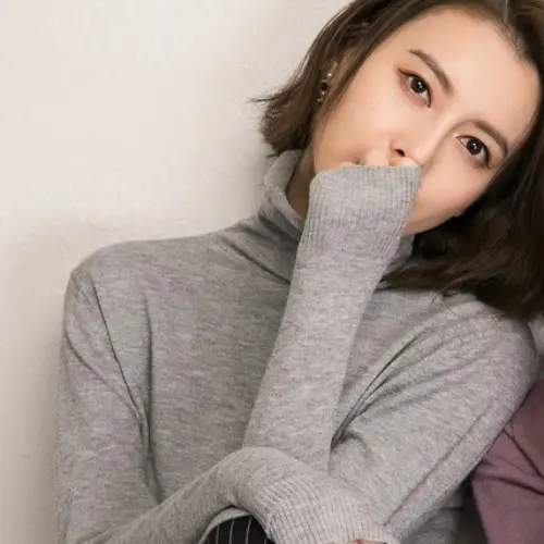 Women's Fall Woolen Collar Sweater Olive Green Slim Fit - Image 3