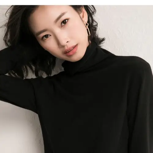 Women's Fall Woolen Collar Sweater Olive Green Slim Fit - Image 4