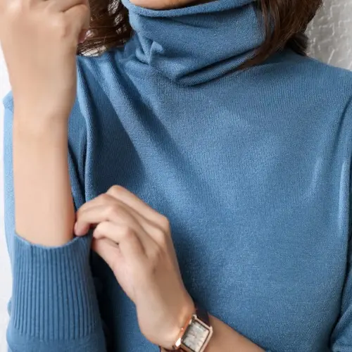 Women's Fall Woolen Collar Sweater Olive Green Slim Fit - Image 7