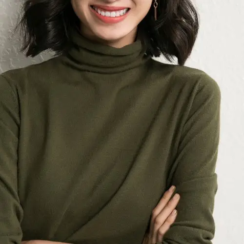 Women's Fall Woolen Collar Sweater Olive Green Slim Fit - Image 8