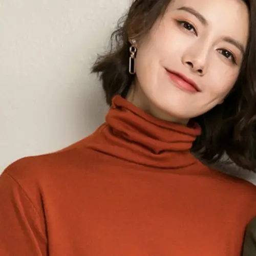 Women's Fall Woolen Collar Sweater Olive Green Slim Fit - Image 9