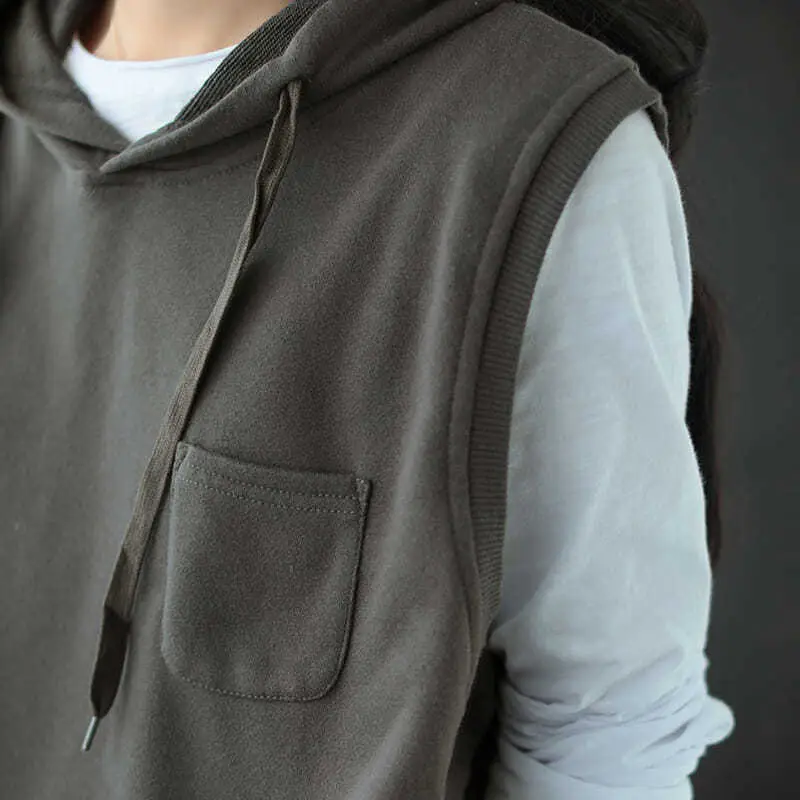 Women Hooded Sleeveless Vest Lavender Cotton Spring Autumn