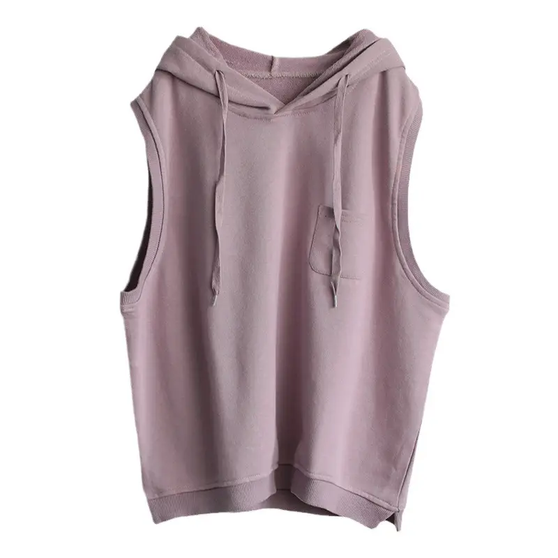 Women Hooded Sleeveless Vest Lavender Cotton Spring Autumn