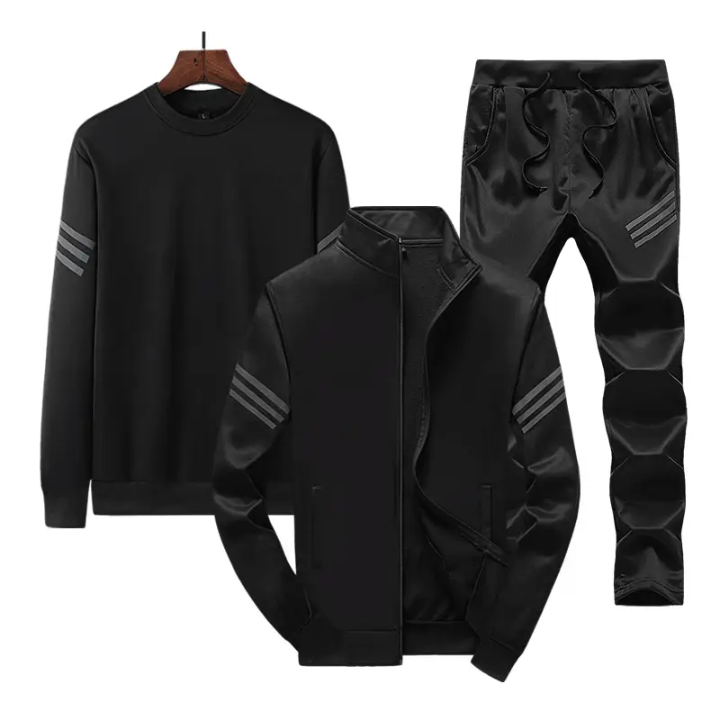 Men Grey Sweatshirt Track Suit 3Pc Spring Autumn Loose Fit - Image 8