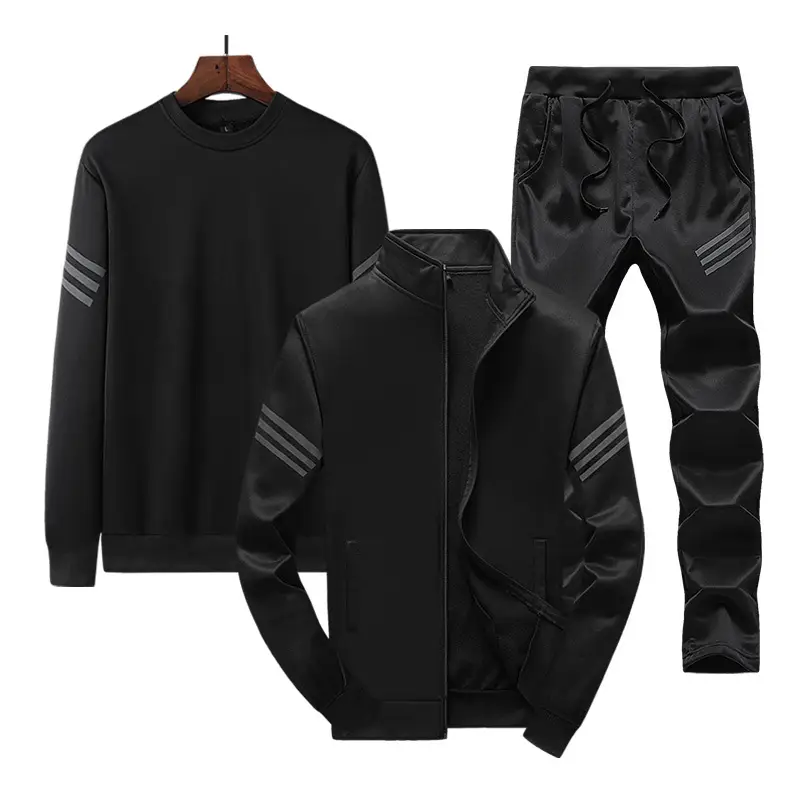 Men Grey Sweatshirt Track Suit 3Pc Spring Autumn Loose Fit - Image 2