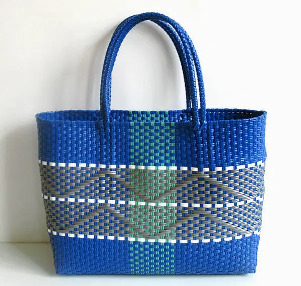 Women's Blue Braided Beach Tote Bag Waterproof Eco-Friendly