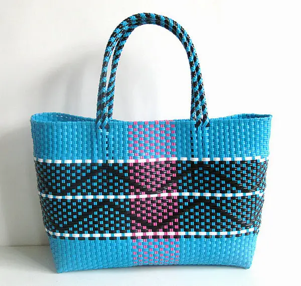Women's Blue Braided Beach Tote Bag Waterproof Eco-Friendly