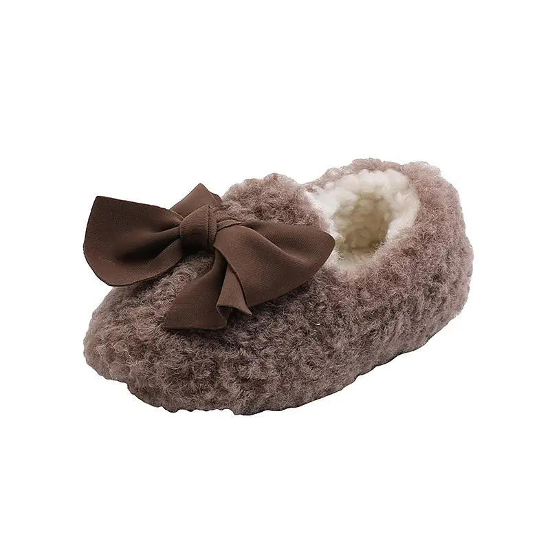 Furry Bow Baby Shoes for Girls Soft Fleece Lined