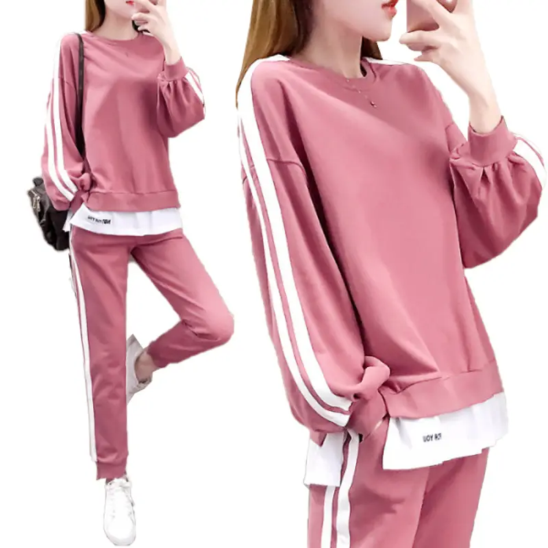 Women 2025 Casual Sweatshirt Track Suit Pink White - Image 5