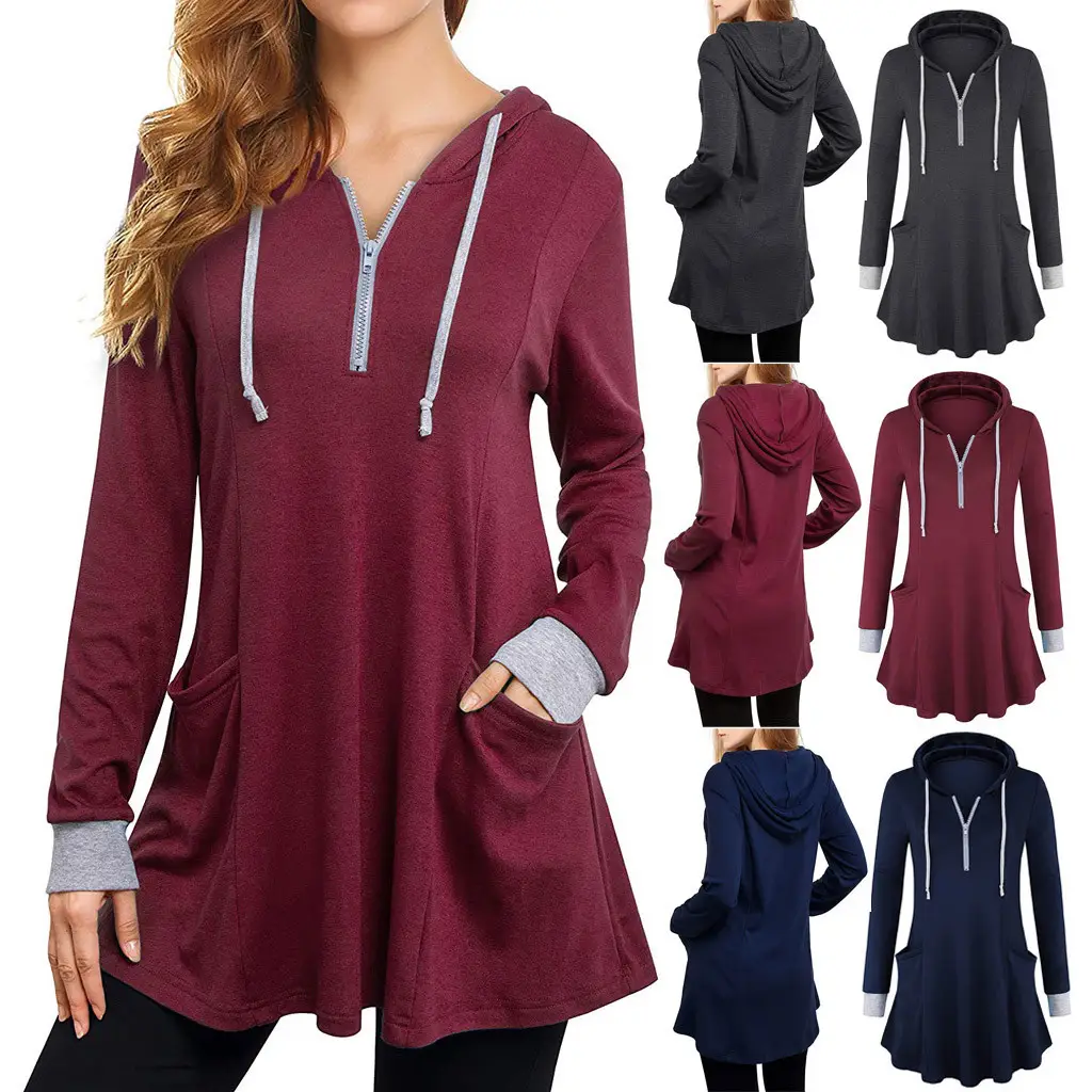 2022 Women's Hooded Long Sleeve T-Shirt Maroon - Image 4