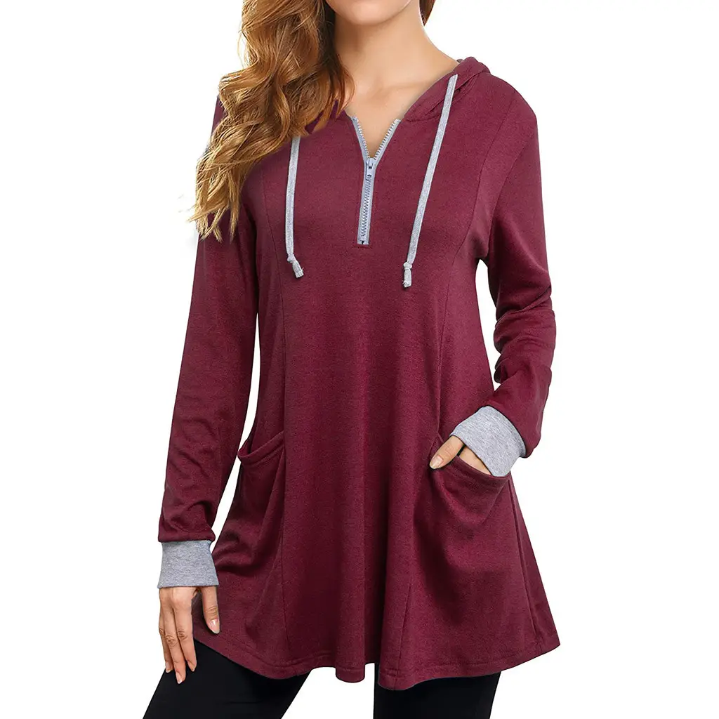 2022 Women's Hooded Long Sleeve T-Shirt Maroon - Image 5