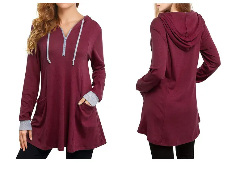 2022 Women's Hooded Long Sleeve T-Shirt Maroon — feature 10