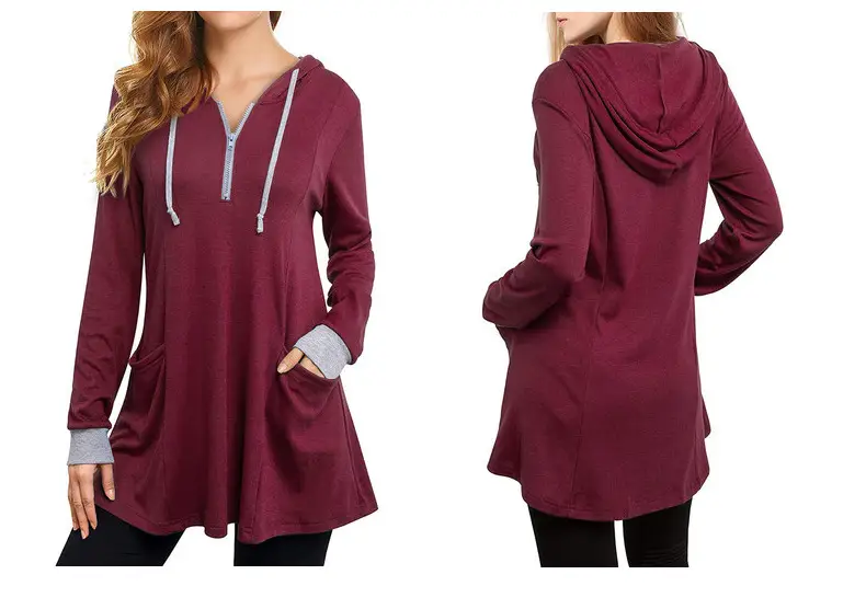 2022 Women's Hooded Long Sleeve T-Shirt Maroon - Image 2