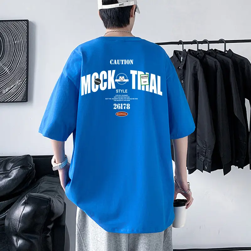 Men Cotton Heavyweight T-Shirt Blue Loose Fit - Image 15