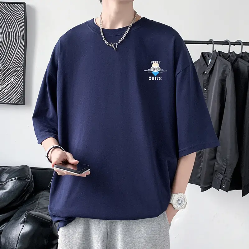 Men Cotton Heavyweight T-Shirt Blue Loose Fit — feature 23
