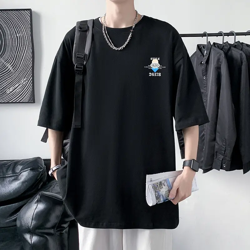 Men Cotton Heavyweight T-Shirt Blue Loose Fit — feature 25