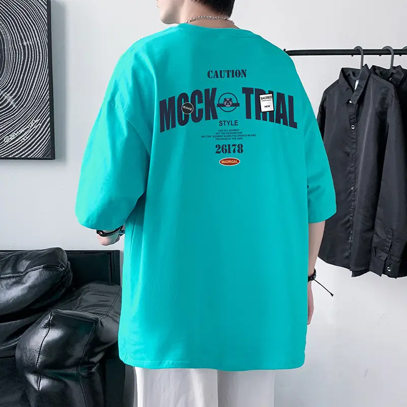 Men Cotton Heavyweight T-Shirt Blue Loose Fit - Image 10