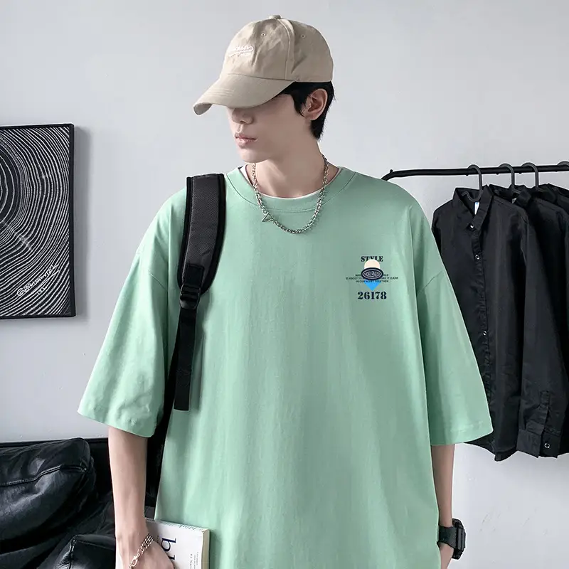 Men Cotton Heavyweight T-Shirt Blue Loose Fit - Image 6