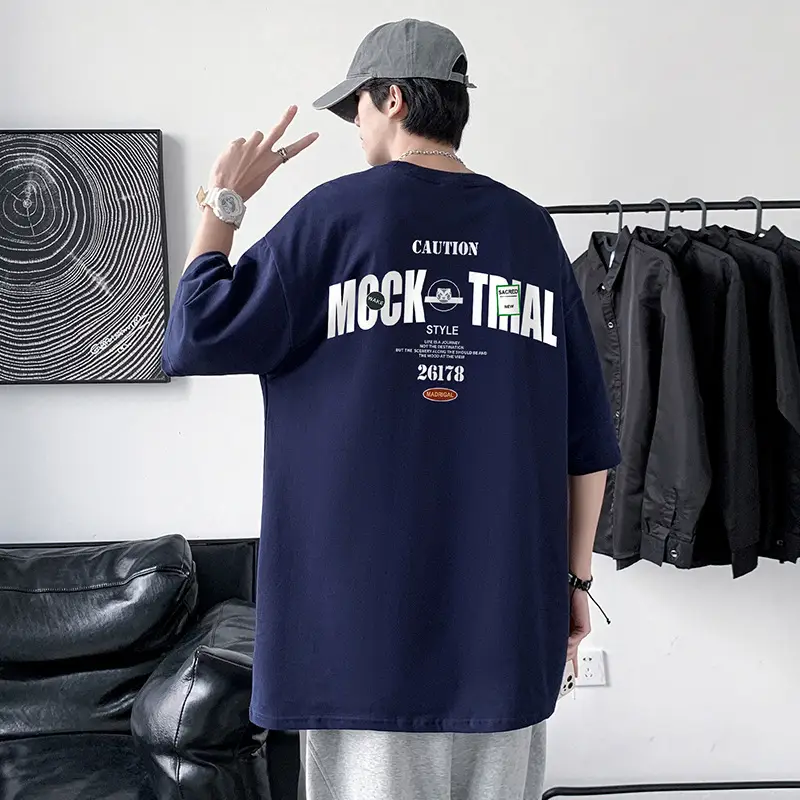 Men Cotton Heavyweight T-Shirt Blue Loose Fit - Image 8