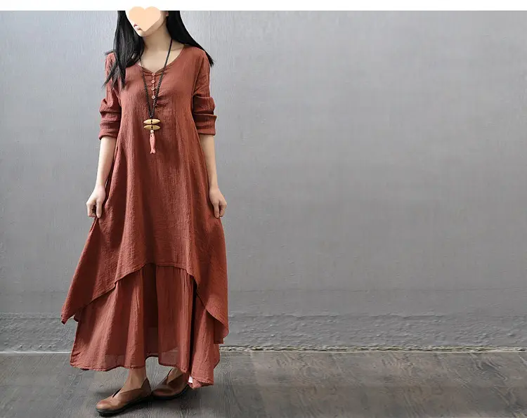 2025 Long Flared Linen Dress Artistic Loose Sleeve — feature 13
