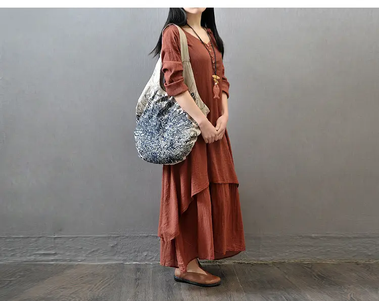 2025 Long Flared Linen Dress Artistic Loose Sleeve — feature 15