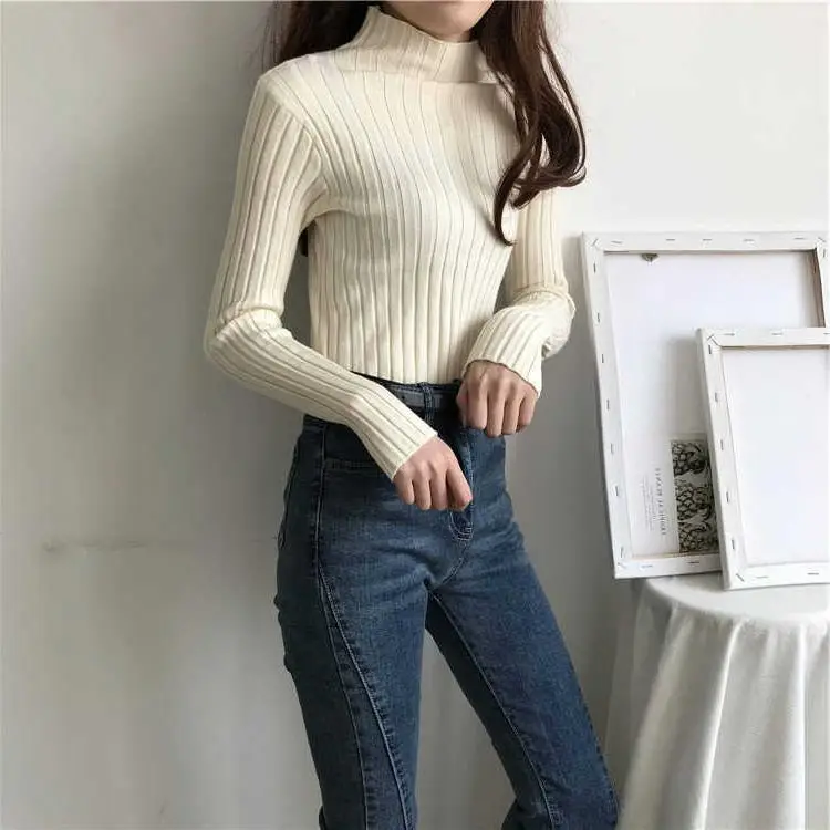 2025 Women's Ribbed Half-High Collar Sweater Top - Image 9