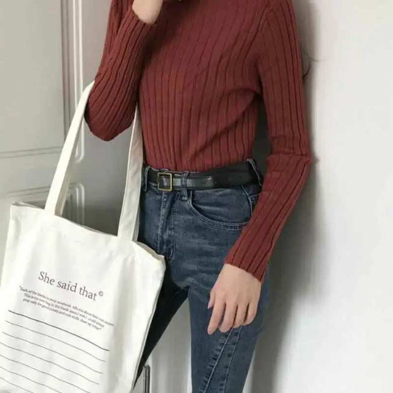 2025 Women's Ribbed Half-High Collar Sweater Top - Image 11