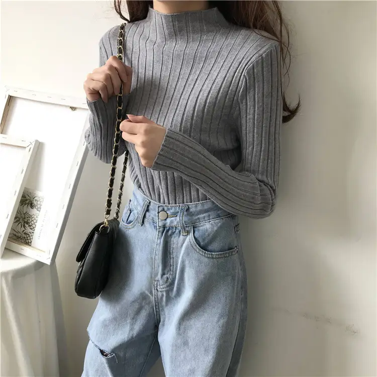 2025 Women's Ribbed Half-High Collar Sweater Top - Image 2