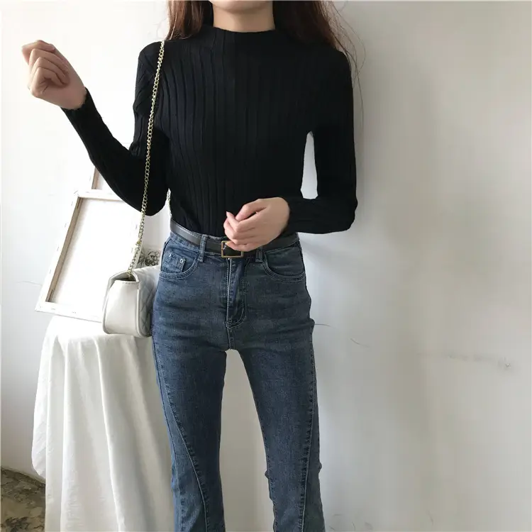 2025 Women's Ribbed Half-High Collar Sweater Top - Image 3