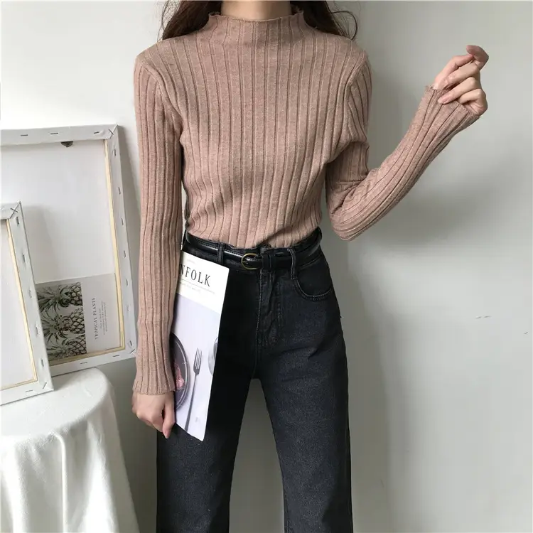 2025 Women's Ribbed Half-High Collar Sweater Top - Image 4