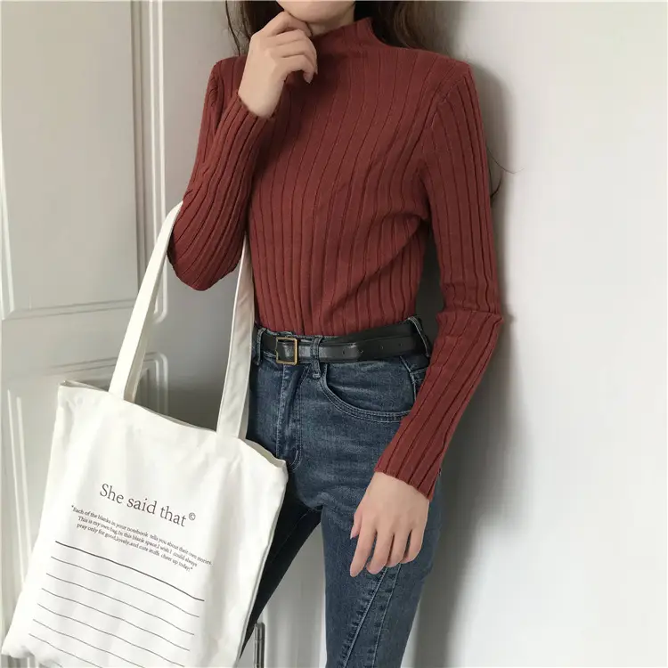 2025 Women's Ribbed Half-High Collar Sweater Top - Image 5