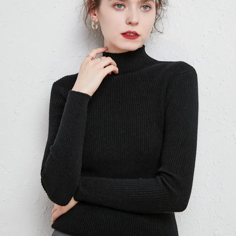 Women's Knit Half-High Collar Wool Shirt 2020 New - Image 2