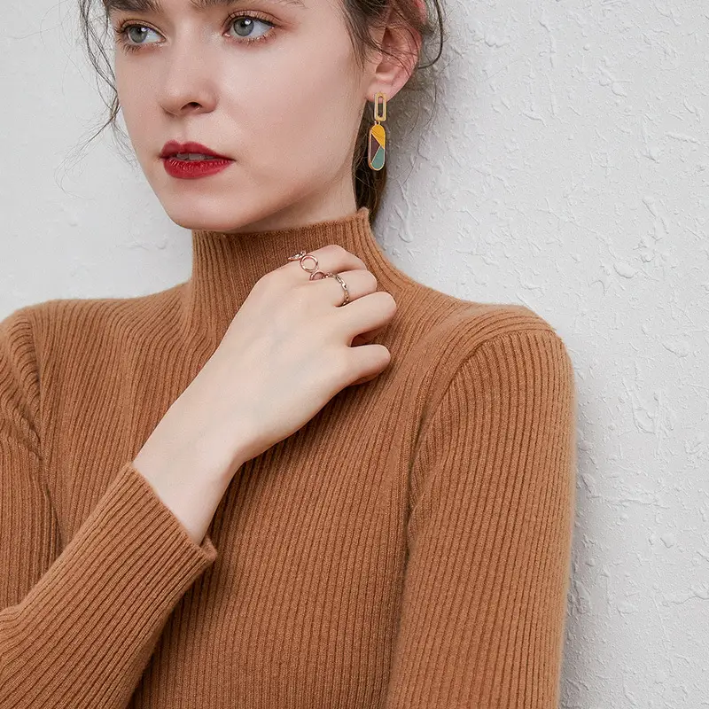 Women's Knit Half-High Collar Wool Shirt 2020 New - Image 5