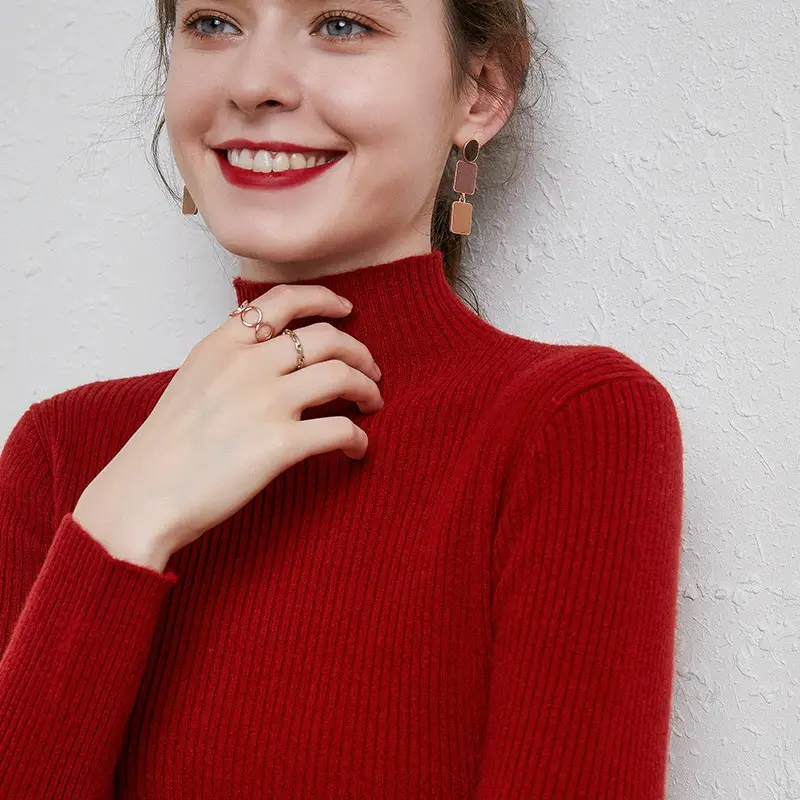 Women's Knit Half-High Collar Wool Shirt 2020 New - Image 7