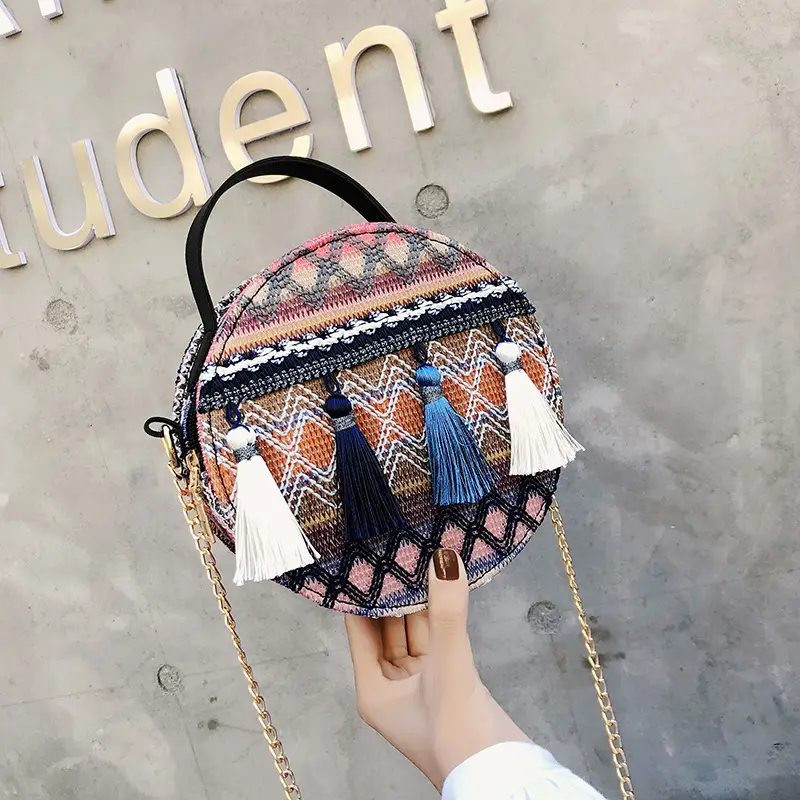 Women's Ethnic Crossbody Bag with Tassels