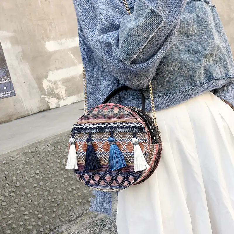 Women's Ethnic Crossbody Bag with Tassels