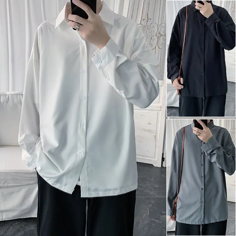 Men's 2020 Loose Black Button Shirt - Image 4