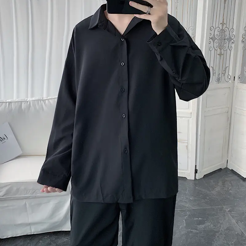 Men's 2020 Loose Black Button Shirt - Image 6