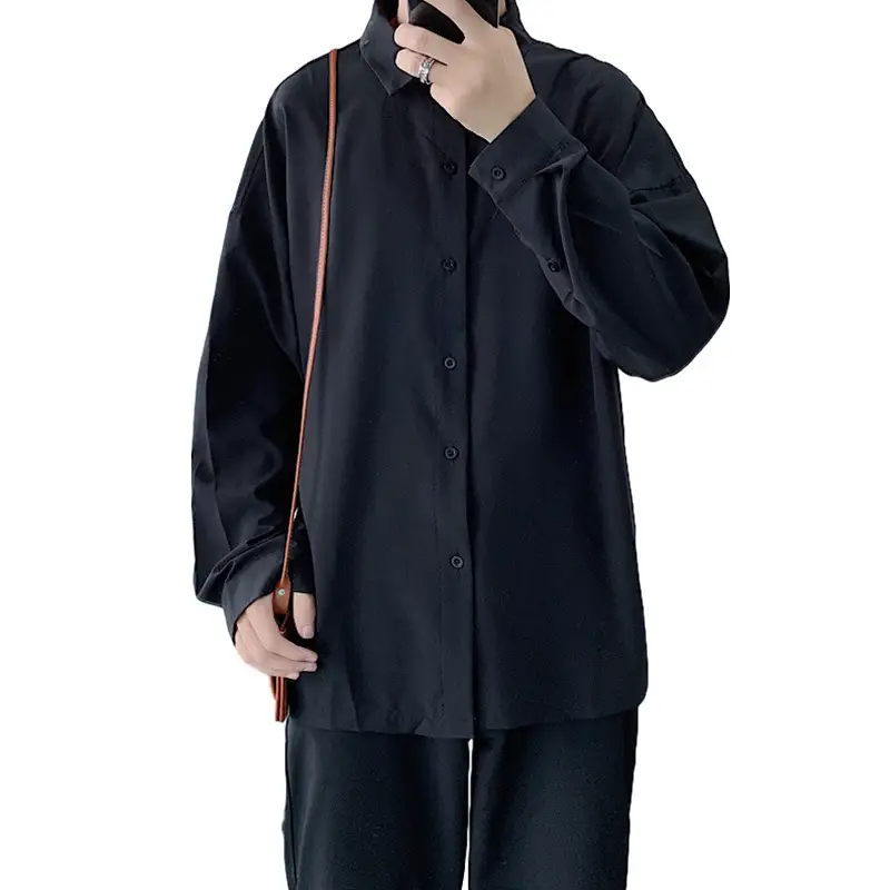 Men's 2020 Loose Black Button Shirt - Image 8
