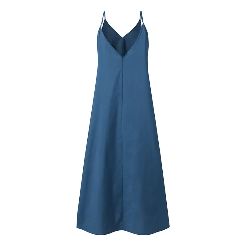 2020 Women V-Neck Long Dress Black Blue Loose Sleeveless Party Wear - Image 9