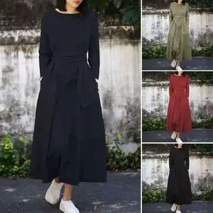 2020 Women V-Neck Long Dress Black Blue Loose Sleeveless Party Wear — feature 11